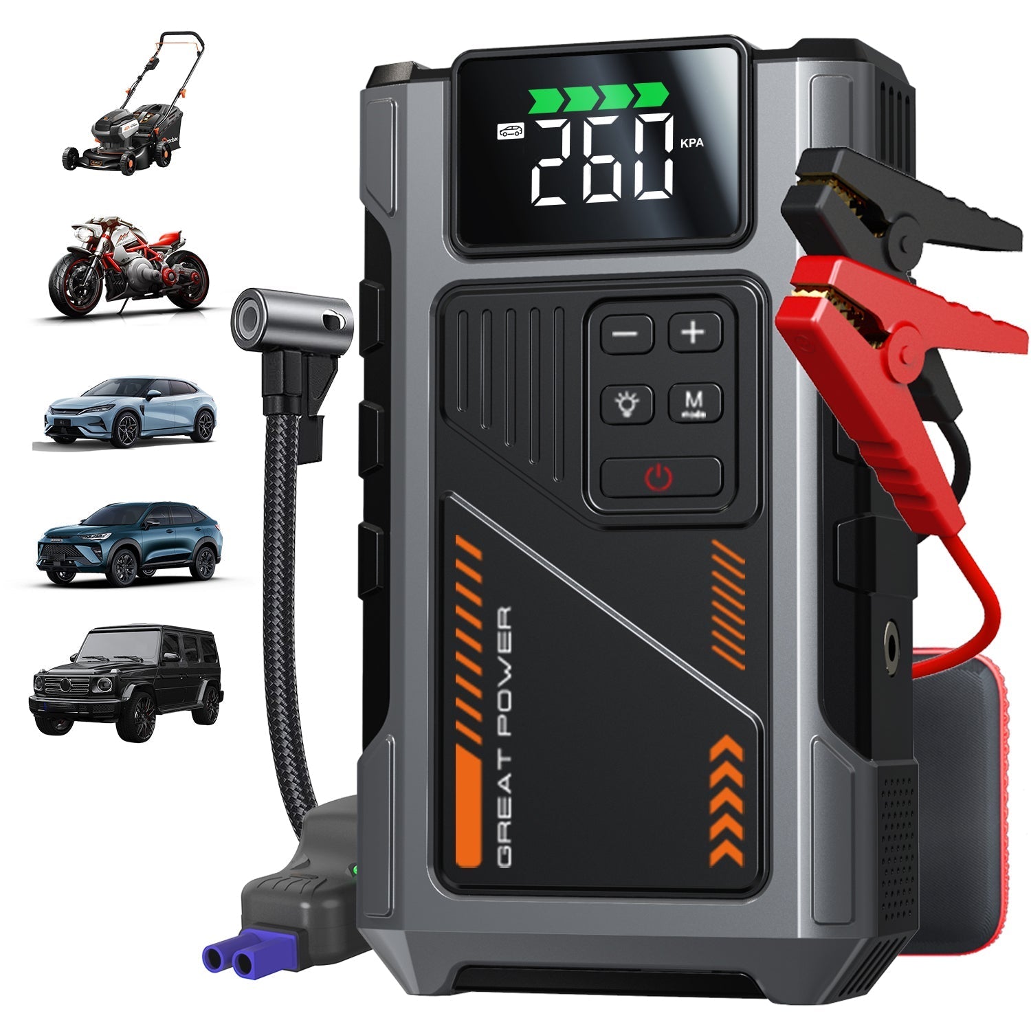 Compact Car Jump Starter with Air Pump & LED Light - Luxicro