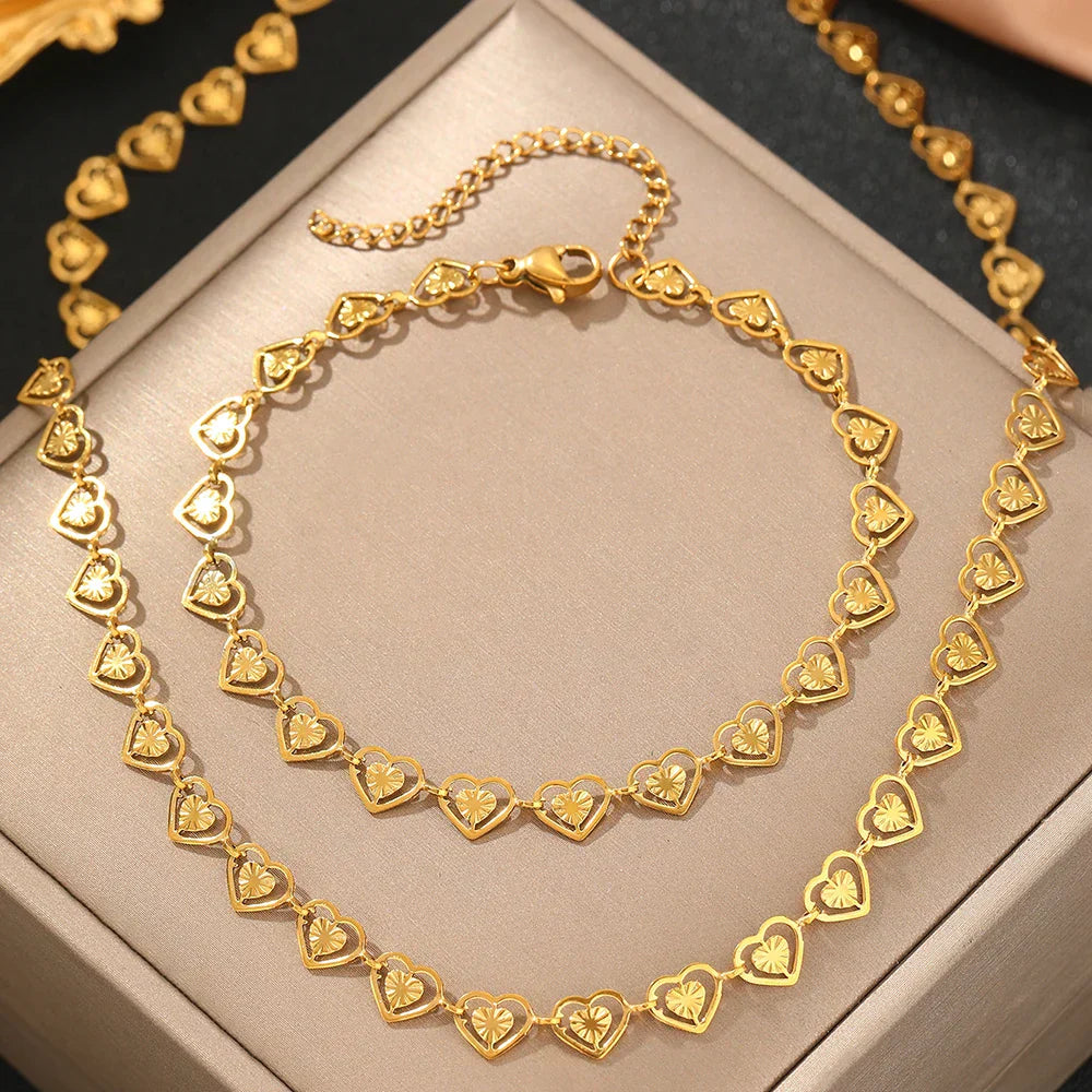 Lovely Heart Link Necklace Set