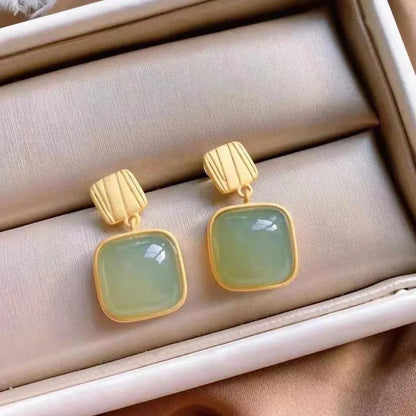 Fashionable Green Stone Earrings