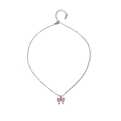 Elegant Ladies Diamond Ribbon Pendant Necklace