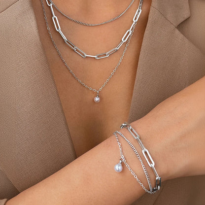 Elegant Multi Layer Pearl Chain Necklace Set