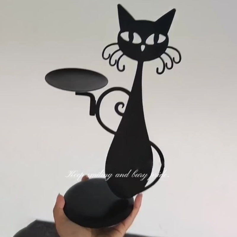 Stylish Black Kitty Figurine Candle Holder