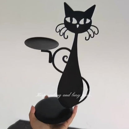 Stylish Black Kitty Figurine Candle Holder
