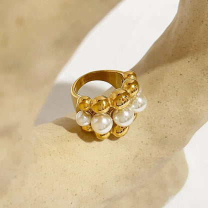 Elegant Golden Pearl Cocktail Ring