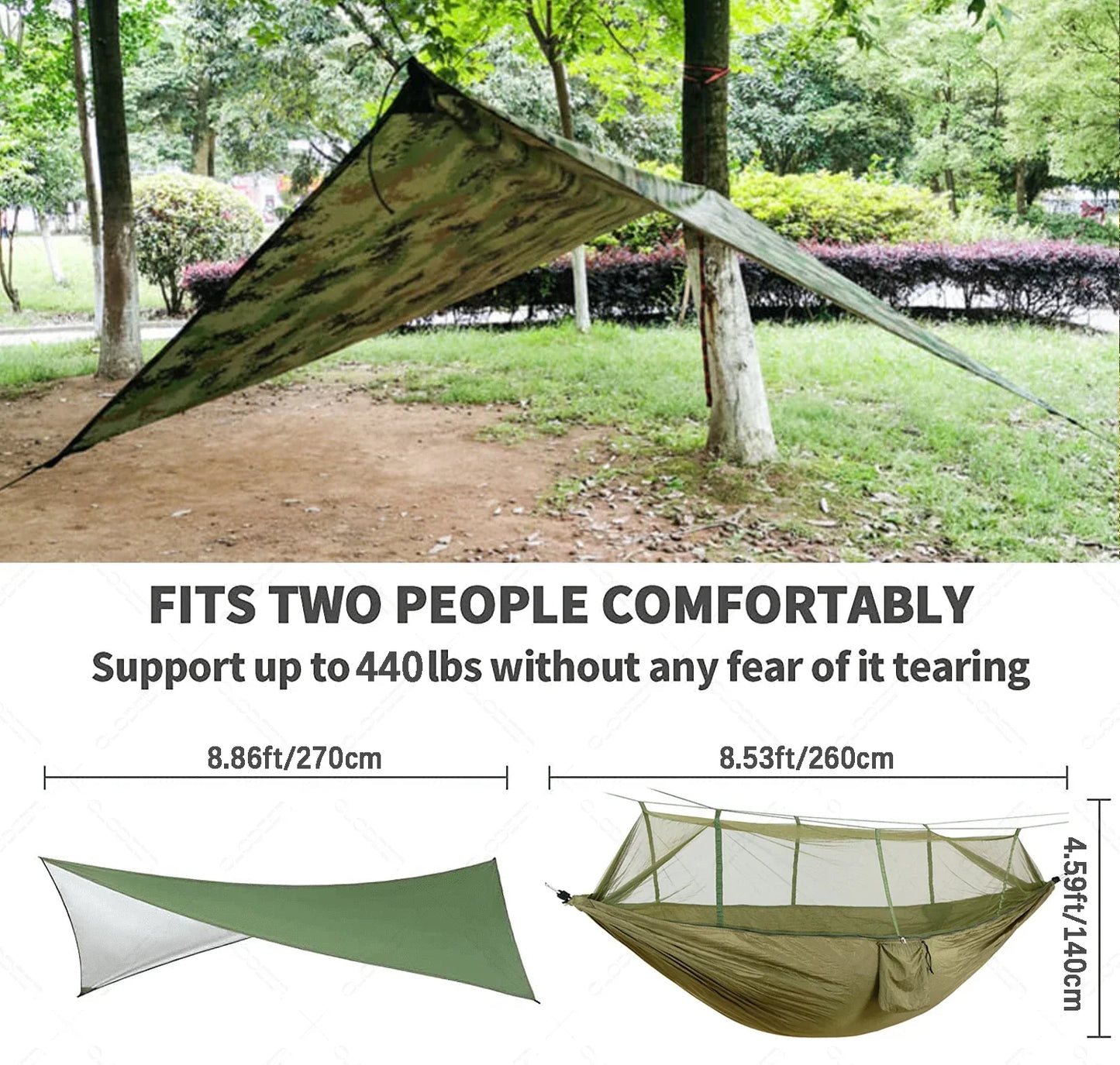 Lightweight Waterproof Camping Hammock with Bug Net
