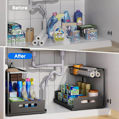 Space Saving 2 Tier Under Sink Storage Cabinet