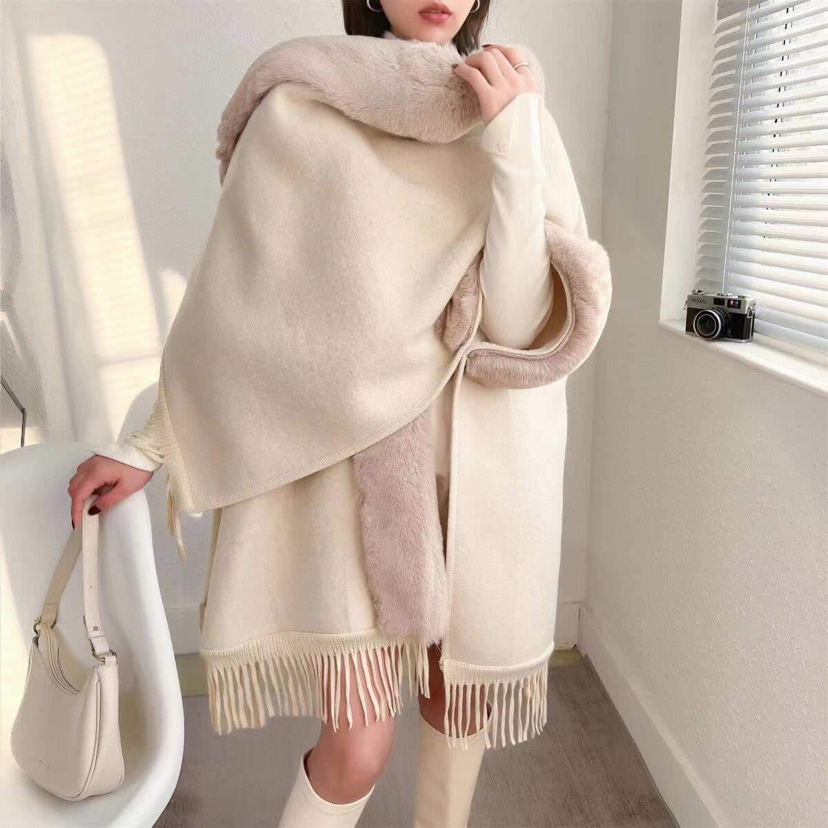 Soft Plush Hooded Poncho Throw Blanket for Women