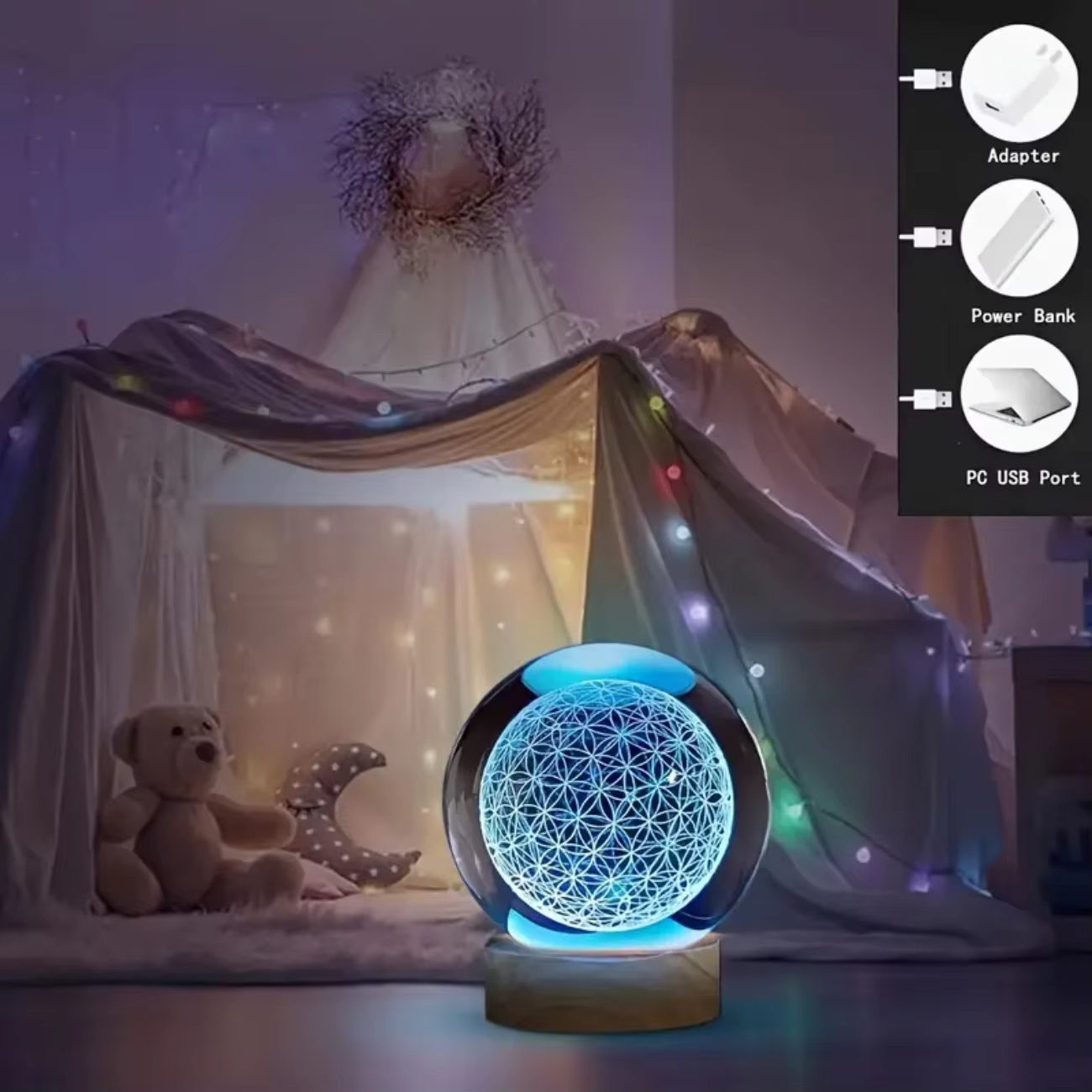Vibrant Glass Ball Table Lamp with LED Glow