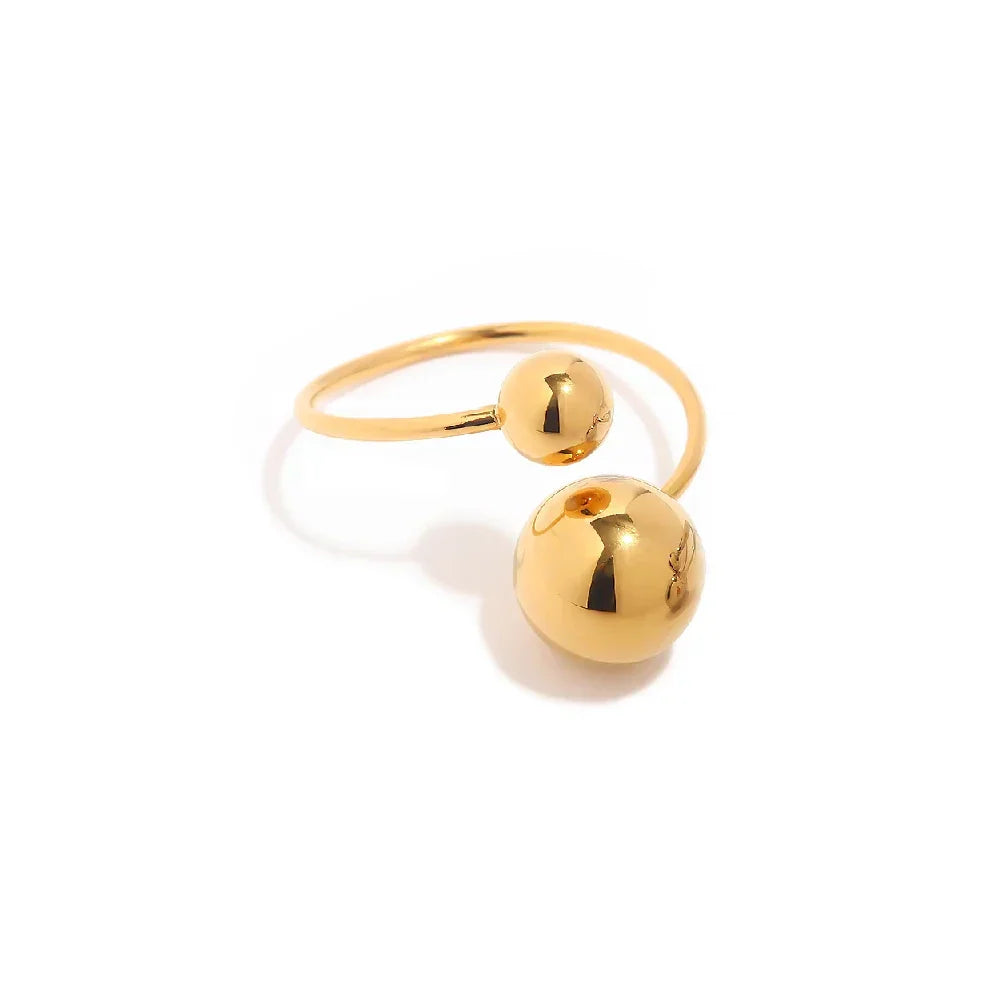 Elegant 14K Gold Double Ball Cocktail Ring - Luxicro