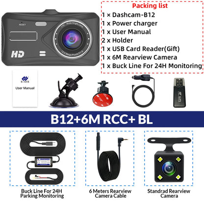 Dual Lens Car Dash Cam with Loop Recording & G Sensor