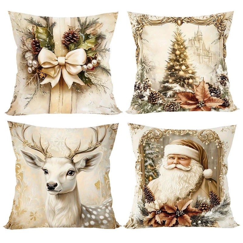 Cosy Christmas Cushion Covers Set of 4 Red Velvet - Luxicro