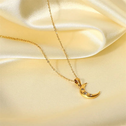 Elegant Silver Crystal Half Moon Necklace