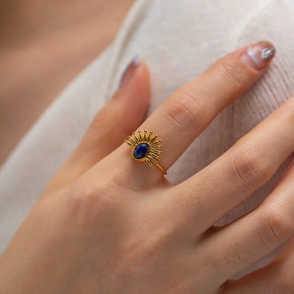 Dainty Sky Blue Gemstone Sun Ring - Luxicro