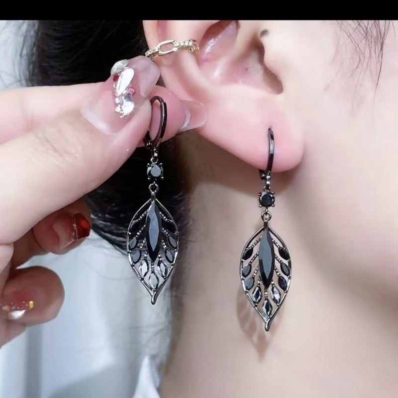 Sparkling Leaf Crystal Earrings