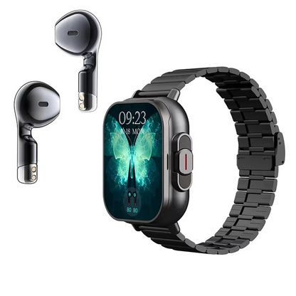Slim Digital Watch with Wireless Earbuds and Activity Tracker