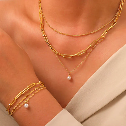 Elegant Multi Layer Pearl Chain Necklace Set