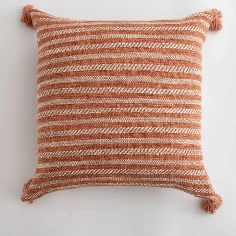 Decorative Throw Pillow Cover with Colorful Tassels - Luxicro