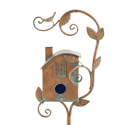 Decorative Metal Bird House on Garden Pole