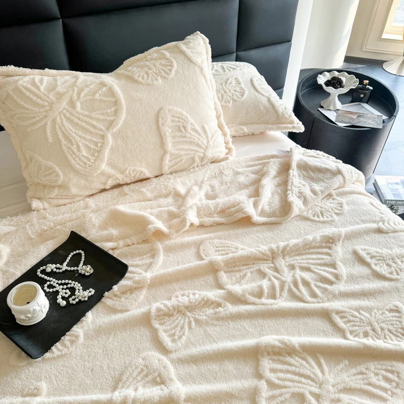 Cozy Plush Throw Blanket with Colorful Butterfly Pattern