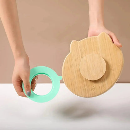 Natural Bamboo Baby Tableware Set with Suction Base