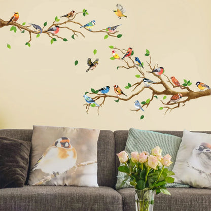 Vintage Bird Wall Decals 3D Leaf Stickers Set