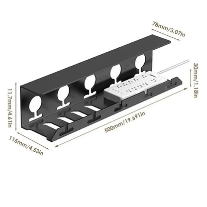 Compact Under Desk Cable Management Tray Black Metal