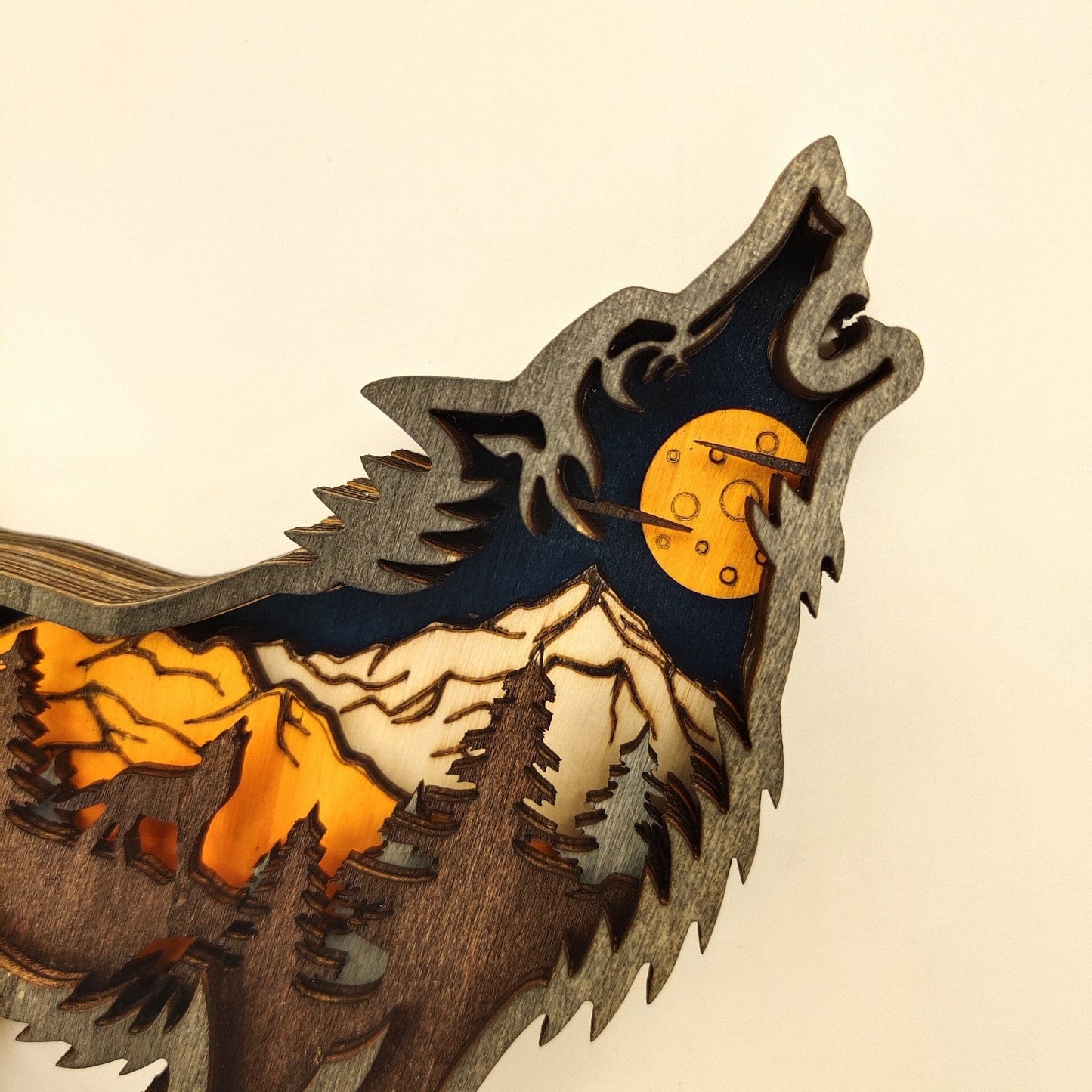 Handcrafted Wooden Wolf Statue Ornament