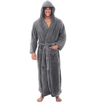 Soft Fleece Hooded Robe for Men with Pockets