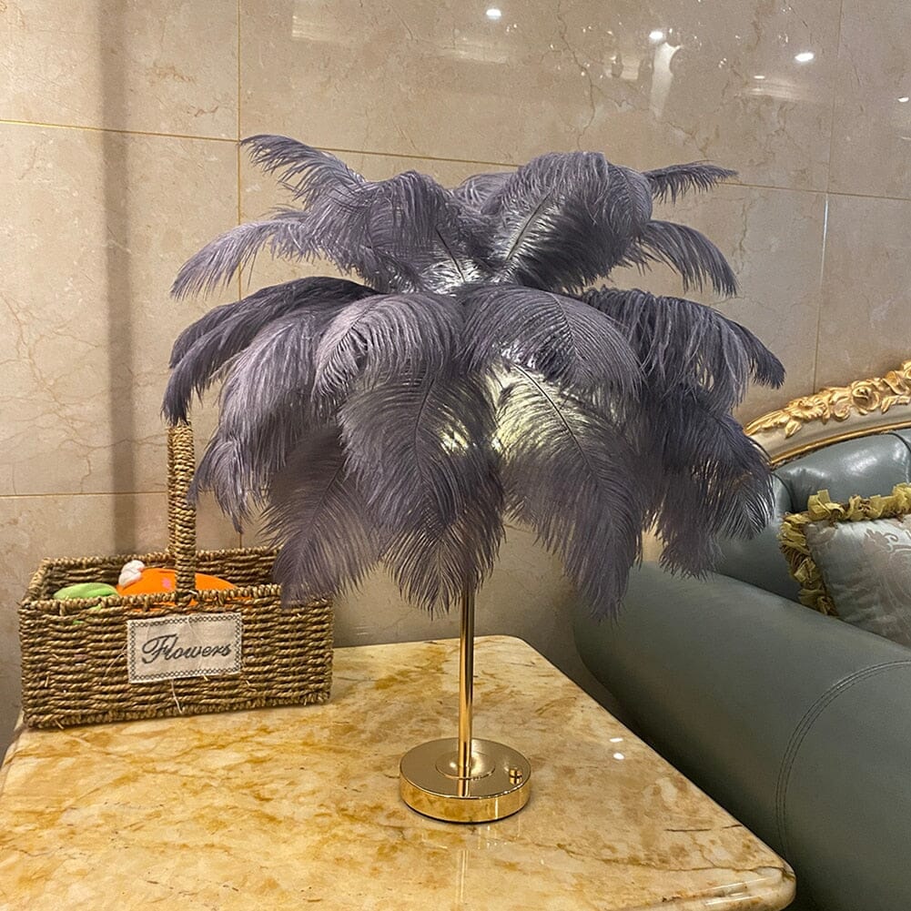 Sleek White Feather LED Table Lamp