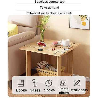 Natural Wood 2 Shelf Nightstand Table
