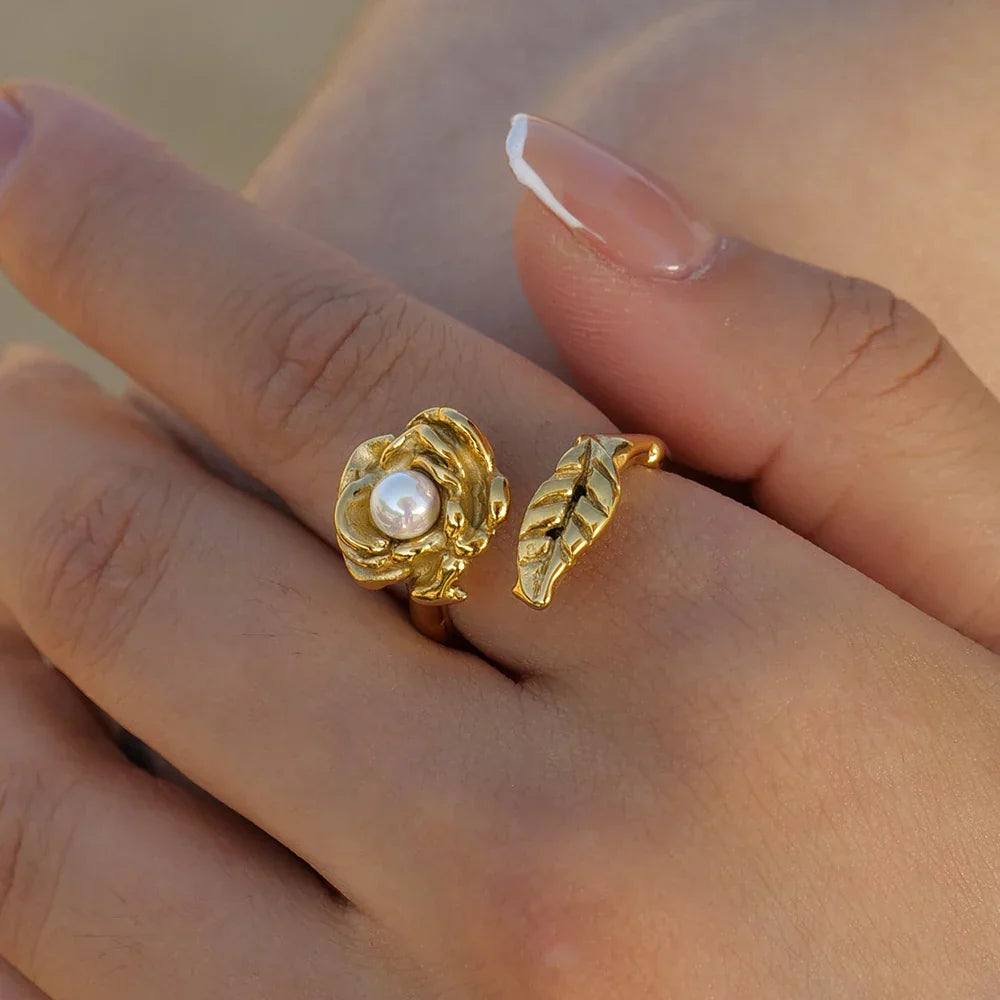 Elegant White Pearl Adjustable Band Ring - Luxicro