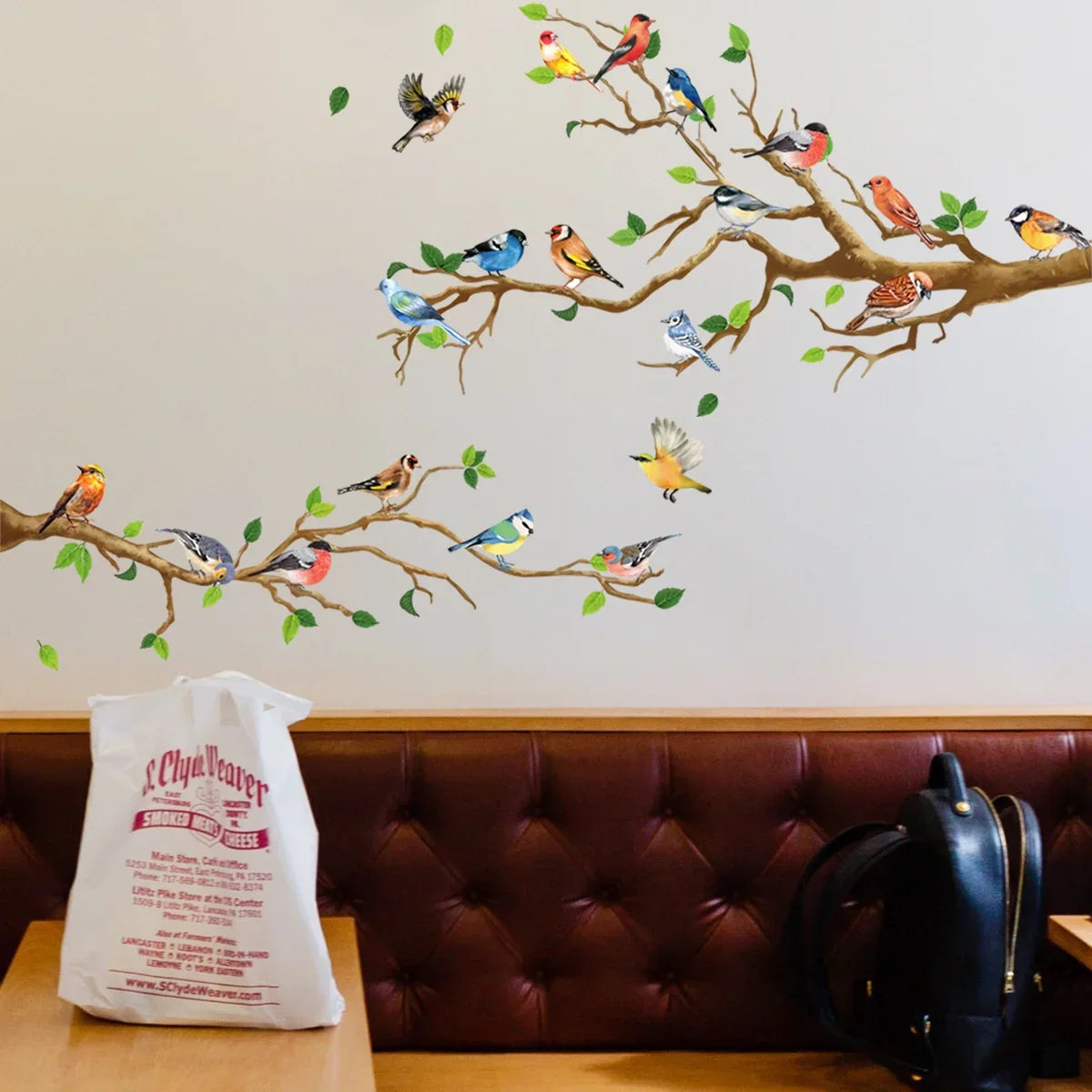 Vintage Bird Wall Decals 3D Leaf Stickers Set