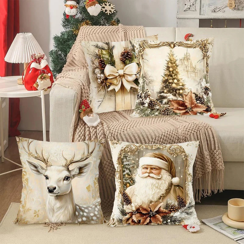 Cosy Christmas Cushion Covers Set of 4 Red Velvet