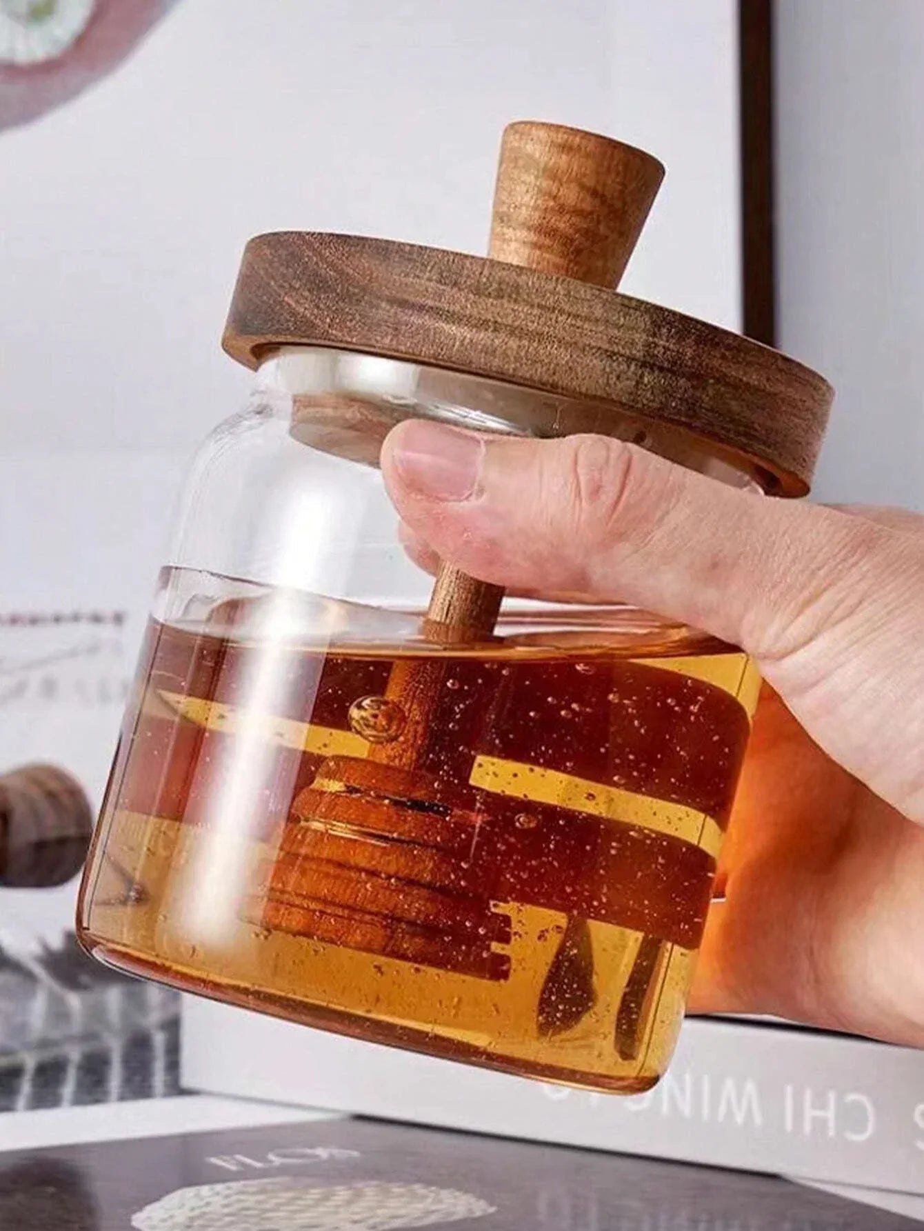 Pure Glass Honey Jar with Wood Top - Luxicro