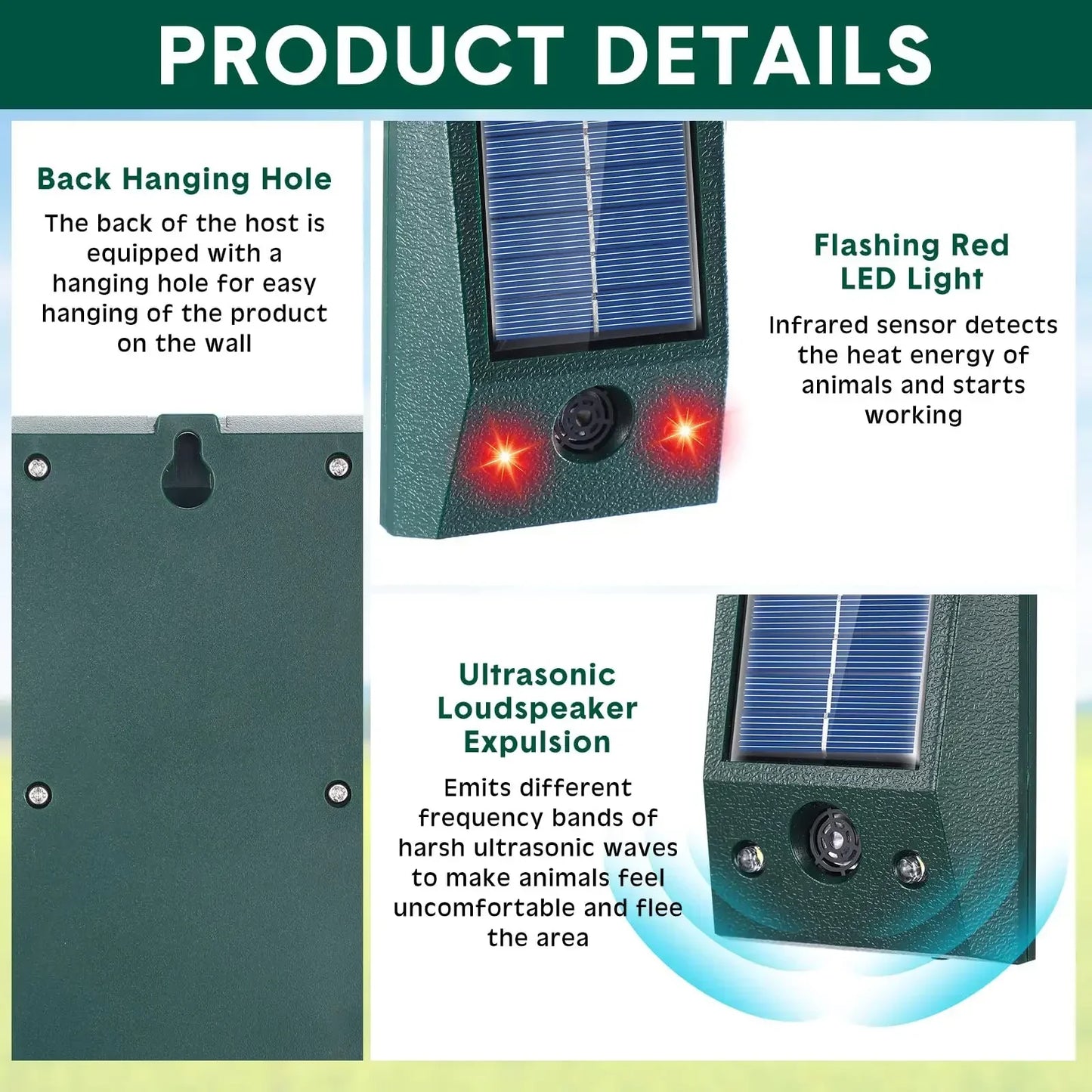 Outdoor Solar Powered Bird Repellent with LED Light