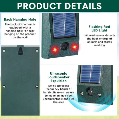Outdoor Solar Powered Bird Repellent with LED Light