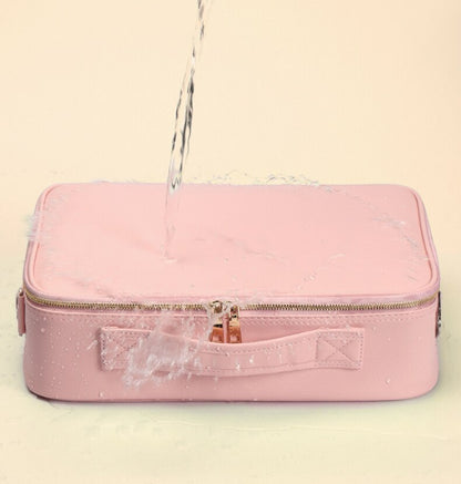 Compact Travel Makeup Organizer with LED Light & Mirror