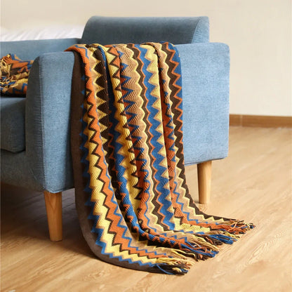 Cozy Fringed Throw Blanket Rustic Red Plush