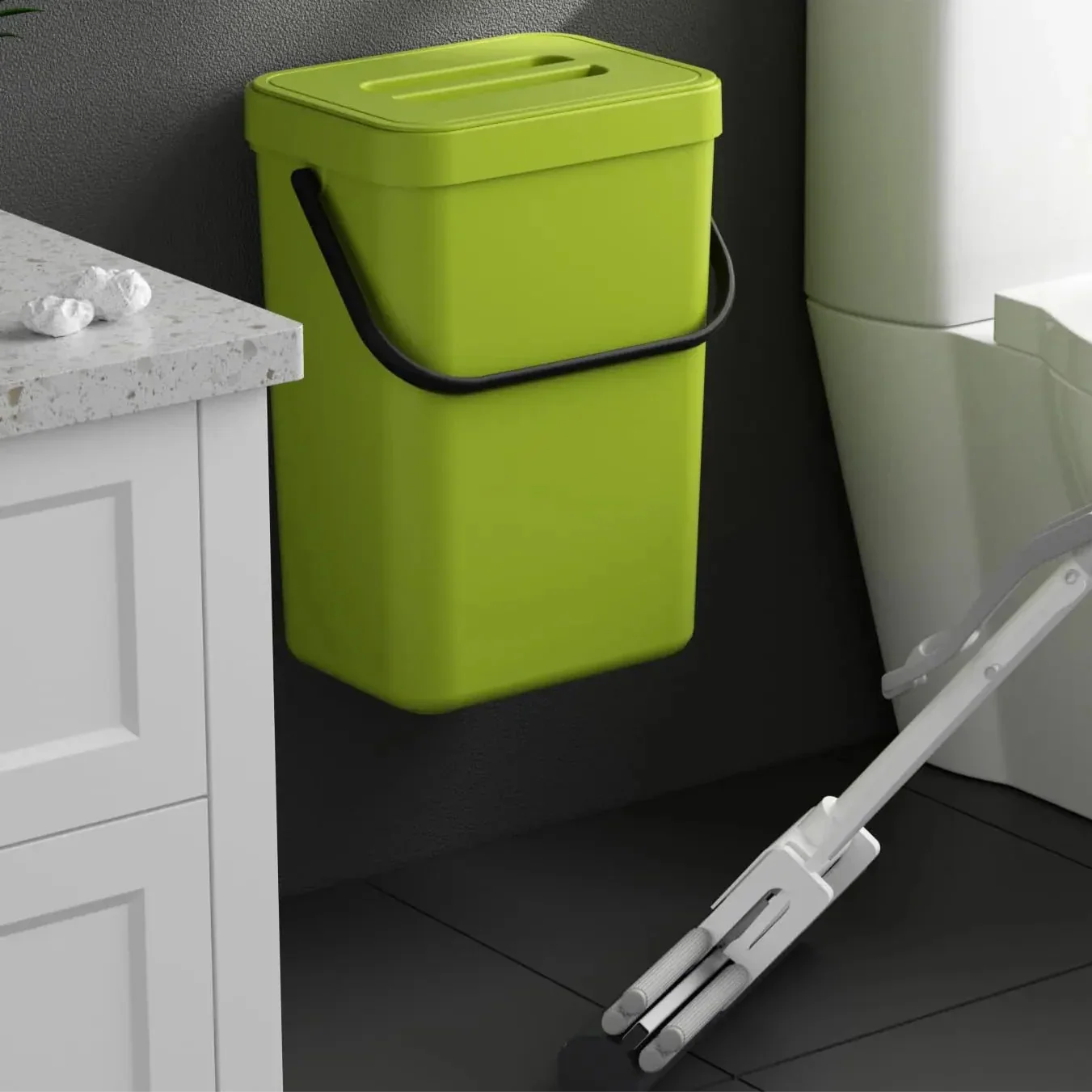 Space Saving Wall Mount Small Trash Can with Lid