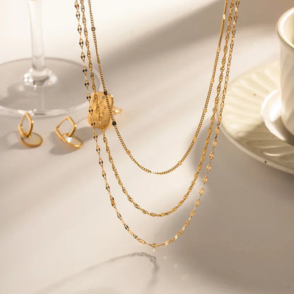 Dainty Triple Layer Gold Chain Necklace Set