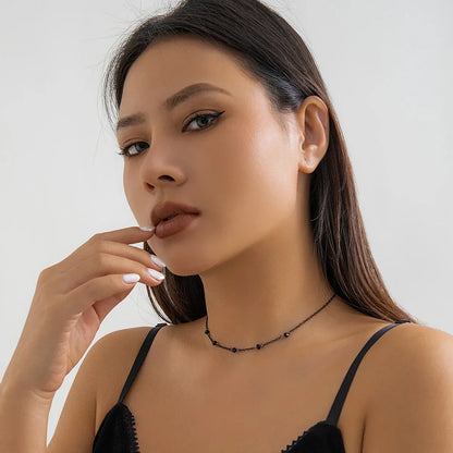 Dainty Silver Beaded Chain Necklace
