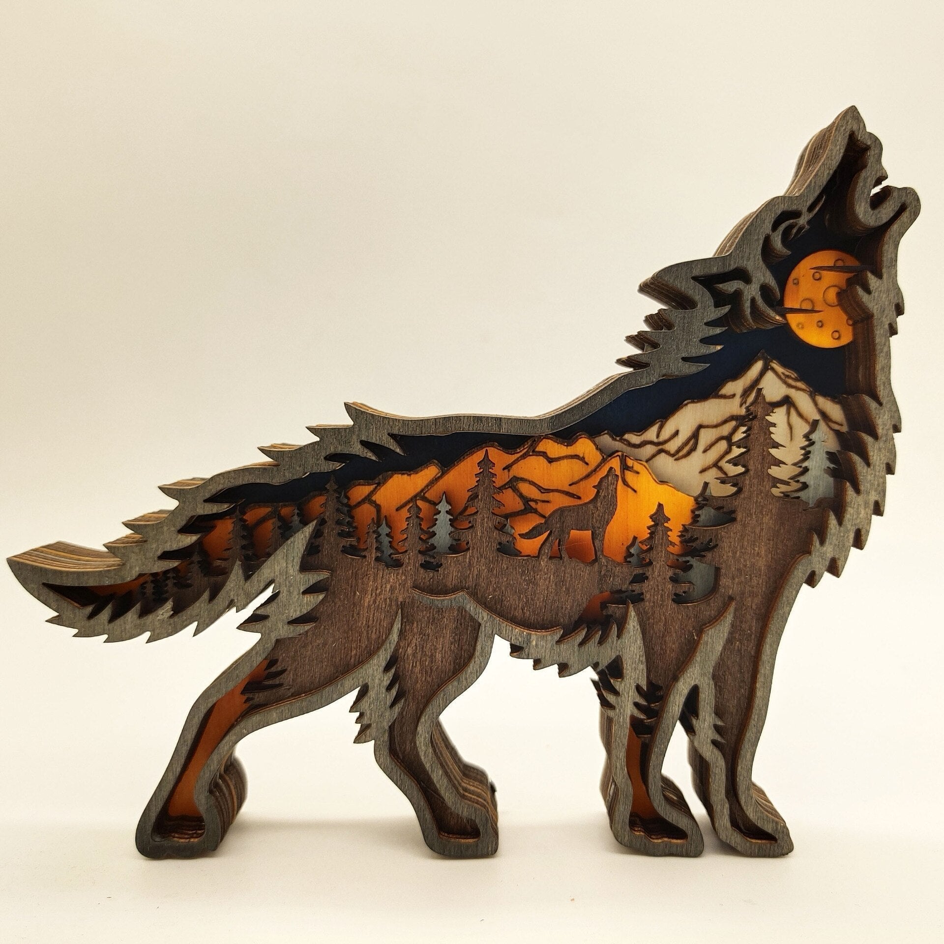 Glowing Wooden Wolf Figurine Decor - Luxicro