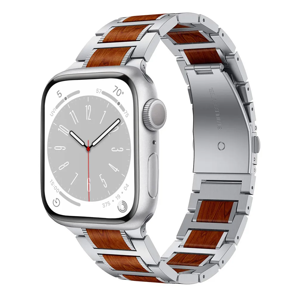 Genuine Wood and Stainless Steel Apple Watch Strap