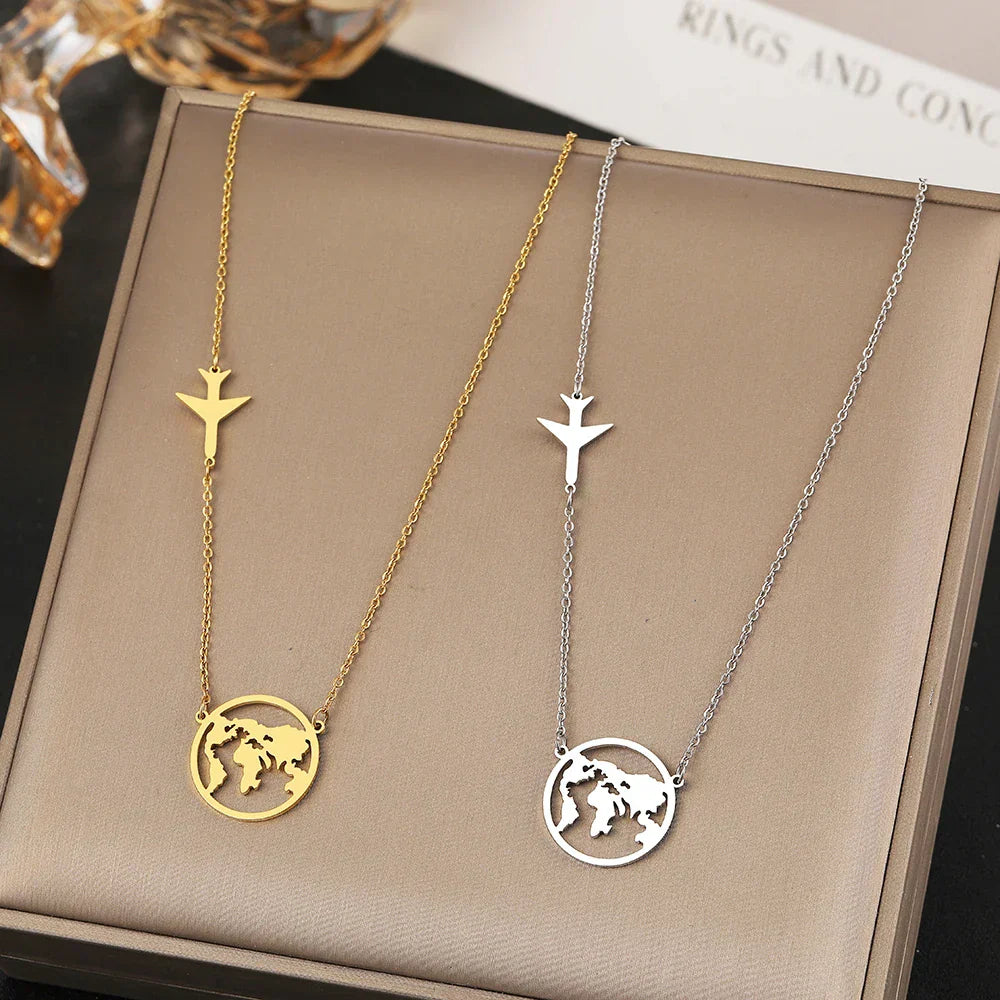 Vintage World Map Pendant Necklace