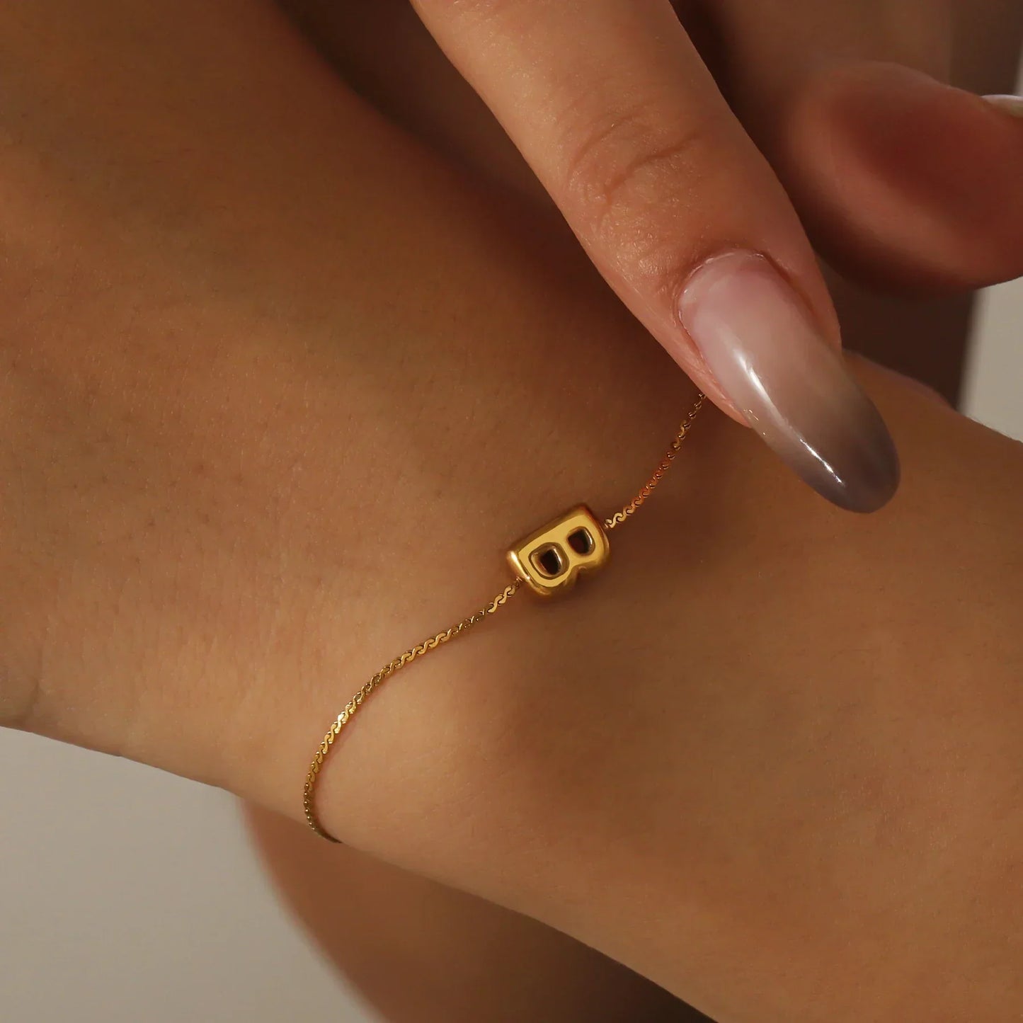 Dainty Personalized Letter Charm Bangle
