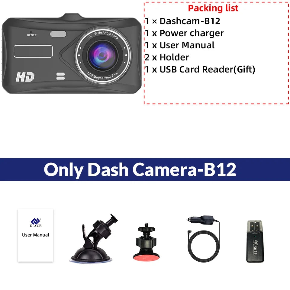 Dual Lens Car Dash Cam with Loop Recording & G Sensor