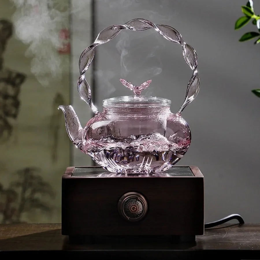 Elegant Floral Glass Teapot Infuser Set