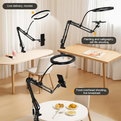 Compact Rechargeable Ring Light with Phone Holder
