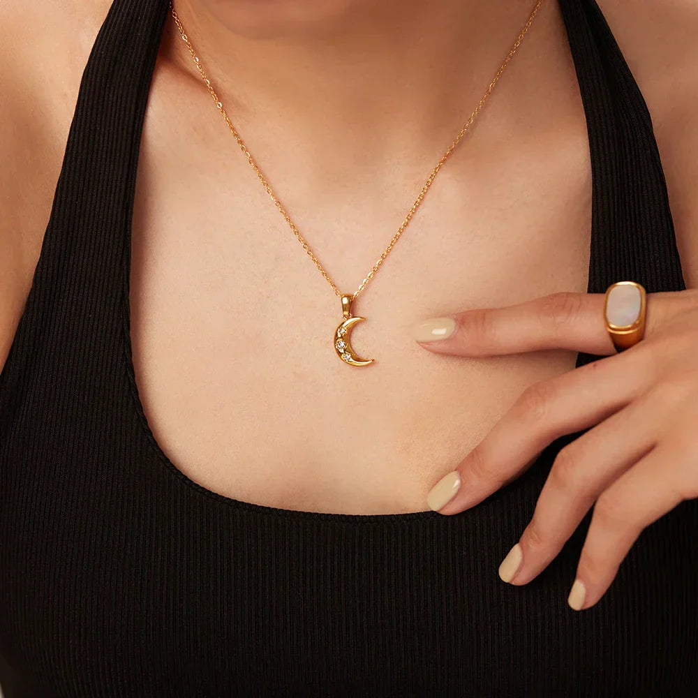 Elegant Silver Crystal Half Moon Necklace - Luxicro