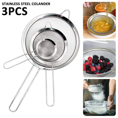 High Quality 3 Piece Metal Mesh Strainer Set